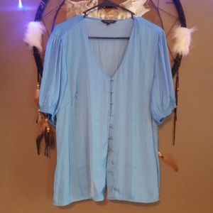 Blue silk button up shirt